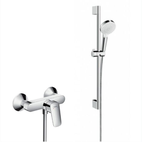 Hansgrohe Brausegarnitur Logis Mischer + 2-Strahl-Handbrause + 65 cm Stange + Flexibel, Chrom (71600000-CROMETTA)