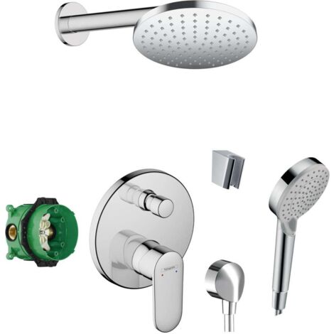 Hansgrohe - Brauseset mit Unterputz-Mischer, mit Einbaukörper, Durchmesser 20 cm, 2 Strahlarten, Chrom SANI21HHH012