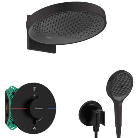Hansgrohe - Brauseset mit Unterputz-Thermostat, mit Einbaukörper, Durchmesser 36 cm, 3 Strahlarten, schwarz matt SANI21HHH410
