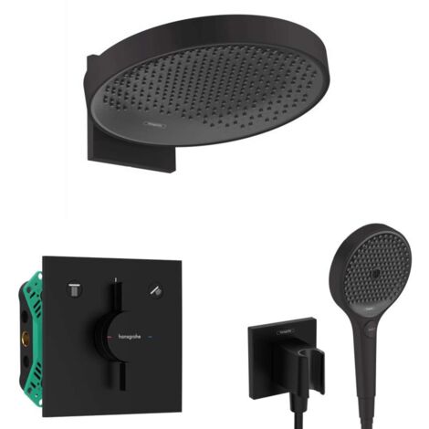 Hansgrohe - Brauseset mit Unterputzarmatur, mit Einbaukörper, Durchmesser 36 cm, 3 Strahlarten, schwarz matt SANI21HHH409