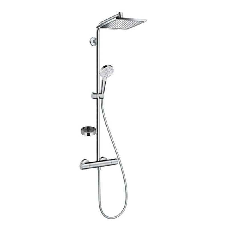 Colonne de douche avec mitigeur thermostatique + Douche de tête Crometta e 240 + Douchette 2 jets + Porte savon - Hansgrohe