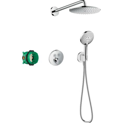Hansgrohe – Colonne de douche encastrée thermostatique – Pommeau Ø 23,6 cm – 3 jets PowderRain, Rain, Whirl – Débit 18,1 l/min sous 3 bars