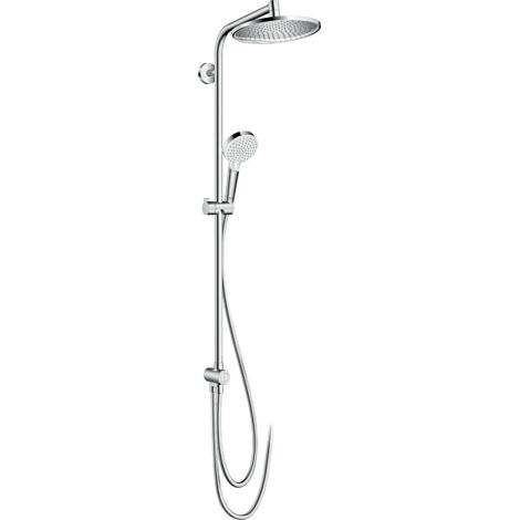Hansgrohe – Colonne de douche sans robinetterie 240mm – Douche pluie EcoSmart 1 jet – Flexible 1,60m – Installation murale – Chrome