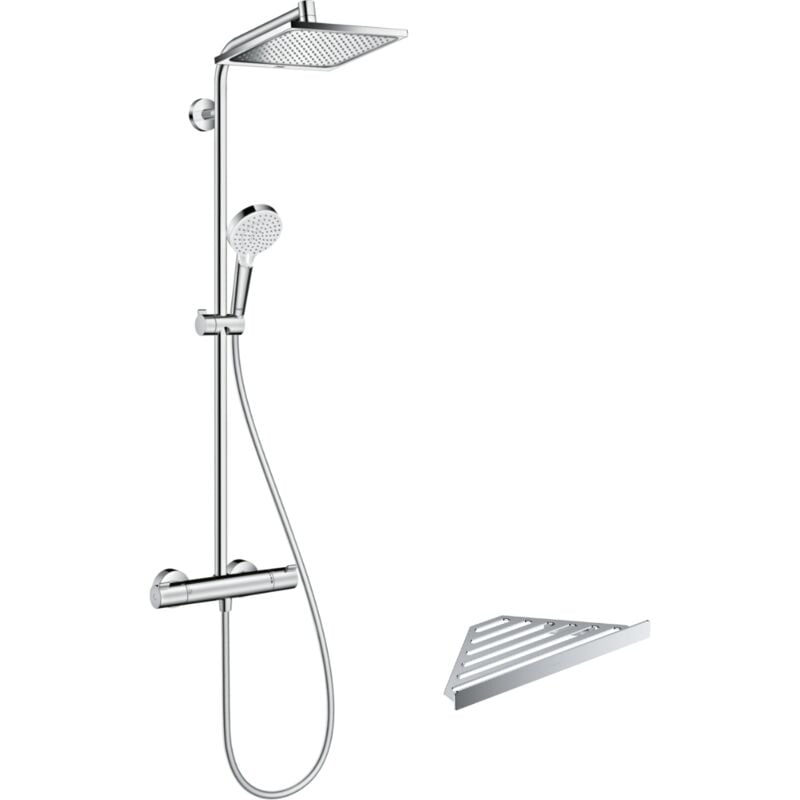 Colonne de douche thermostatique Hansgrohe Crometta e 240 chromé + tablette AddStoris