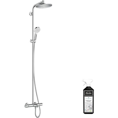 Hansgrohe – Colonne de douche thermostatique 240mm – Douche de tête orientable – 2 jets Rain et IntenseRain – Technologie QuickClean – Finition chromée
