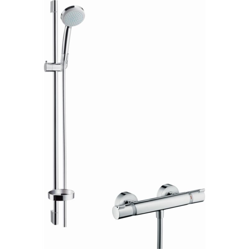 Hansgrohe - Ensemble douche Croma 100 + mitigeur thermostatique Ecostat Comfort + Barre de douche 90 cm