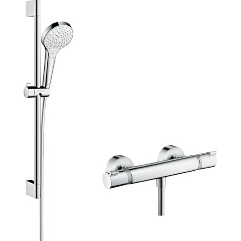 Hansgrohe – Combiné de douche avec barre de douche 65 cm – Douchette Croma Select S Vario 3 jets – Flexible ISIFLEX 1,60 m – 27013400