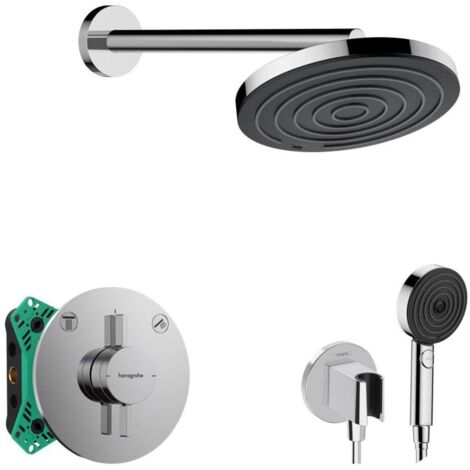 Hansgrohe - Conjunto de ducha con grifo empotrado, con cuerpo de montaje, diámetro 26 cm, 3 chorros, cromo SANI21HHH000