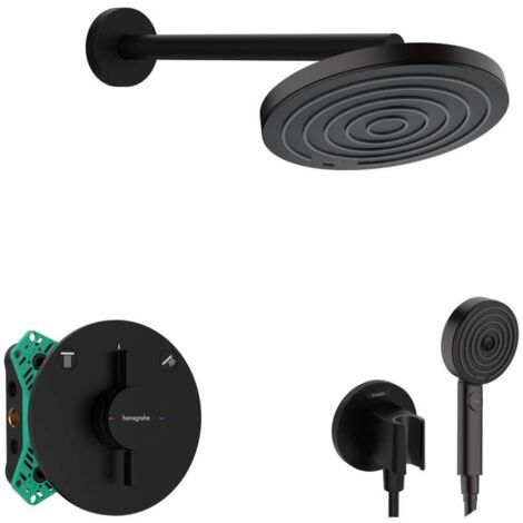 Hansgrohe - Conjunto de ducha con grifo empotrado, con cuerpo de montaje, diámetro 26 cm, 3 chorros, negro mate SANI21HHH400