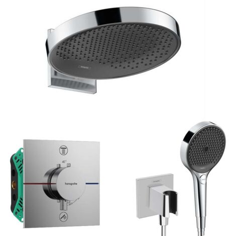 Hansgrohe - Conjunto de ducha con termostato empotrado, con cuerpo de montaje, diámetro 36 cm, 3 chorros, cromo SANI21HHH011