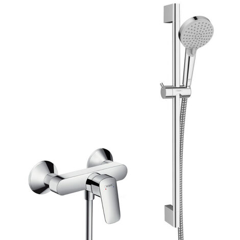 Hansgrohe Conjunto de ducha Logis Monomando de pared + Teleducha 2 chorros con barra 65cm + Flexible, Cromo (71600000-Barniz)