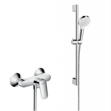 Hansgrohe Conjunto de ducha Mezclador Logis + Teleducha de 2 chorros + Barra de 65 cm + Flexo, Cromo (71600000-CROMETTA)