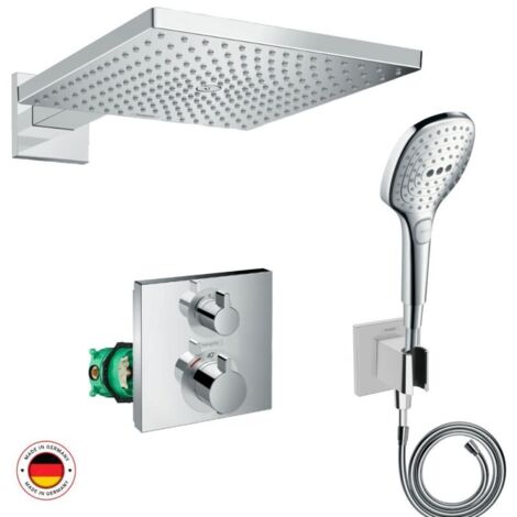 HANSGROHE Conjunto de grifería termostática para ducha empotrable Ecostat Square + fijo de ducha Raindance E 300