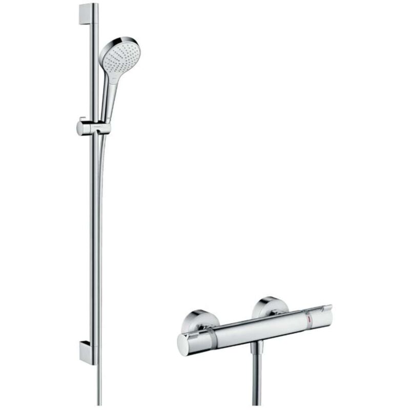 Hansgrohe - Croma Select s - Set de douche Vario avec thermostat, 3 jets, barre de douche 90 cm, blanc/ chrome 27014400
