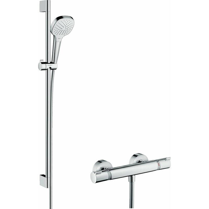 

Hansgrohe Croma Select E sistema de ducha de superficie Vario con Ecostat Termostato confort y barra de ducha 90 cm, 27082400, blanco/cromo - 27082400