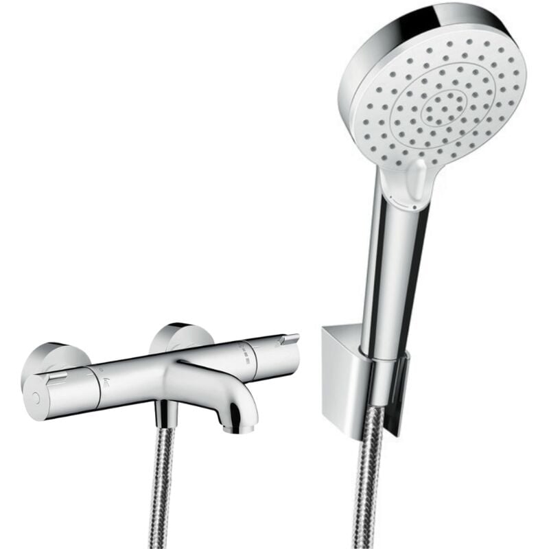 Ecostat 1001 cl Pack Mitigeur Thermostatique bain/douche + Set Crometta Porter'S 1,25m / Douchette Vario (13201000-Vario) - Hansgrohe
