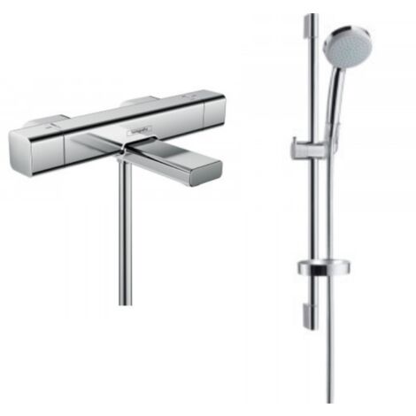 Hansgrohe Ecostat e Mezclador termostático de baño con barra y teleducha Vario de 4 chorros cromado