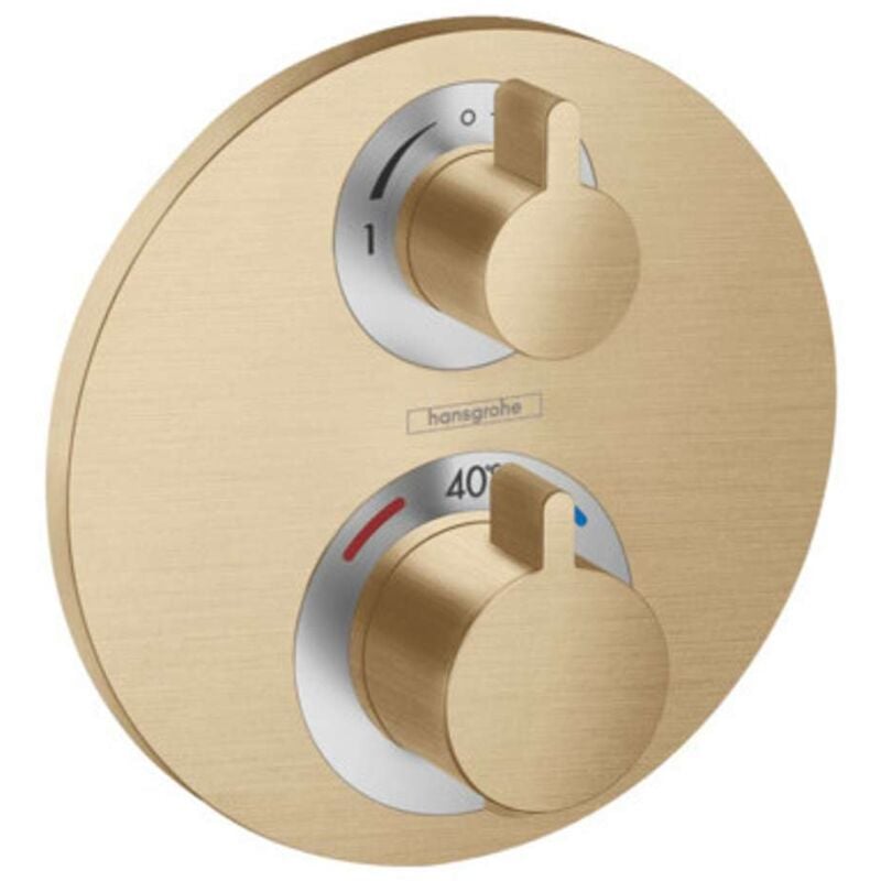 Façade mitigeur thermostatique encastré HANSGROHE Ecostat S avec robinet d'arrêt et inverseur bronze brossé