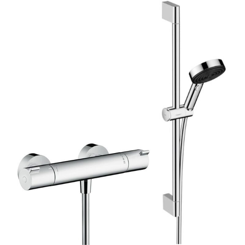 Hansgrohe - Ecostat Set Thermostat-Brausebatterie + XXL-Handbrause 105 mm 3 Strahlarten, Brauseschlauch 160 cm, Stange 65 cm