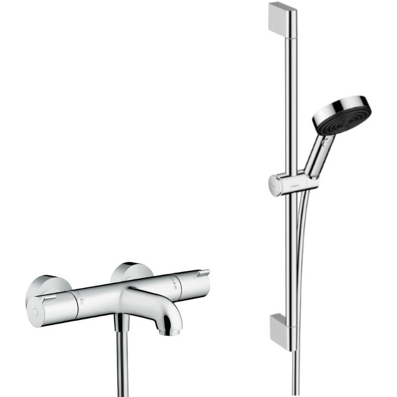 Ecostat Thermostatic bath/shower mixer set + Hand shower xxl 105mm 3 jets, shower hose 160cm, bar 65cm (13201000-Pulsify3) - Hansgrohe
