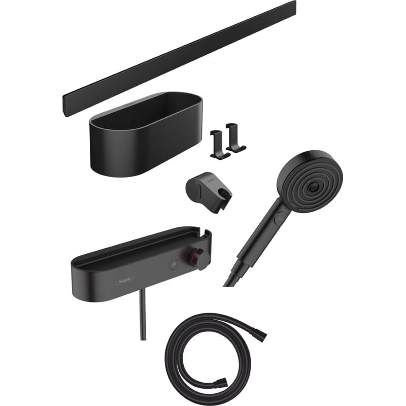 Hansgrohe - Pack mitigeur douche thermostatique encastré WallStoris noir mat avec accessoires