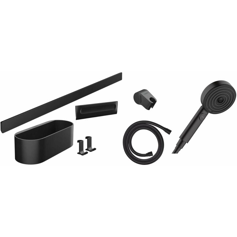 Hansgrohe - WallStoris - Set de pommeau de douche 105, 3 jets et accessoires de salle de bain, noir mat 24291670