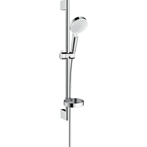 Pommeau de douche HANSGROHE Crometta 2 jets flexible barre 65 cm et porte-savon blanc/chromé