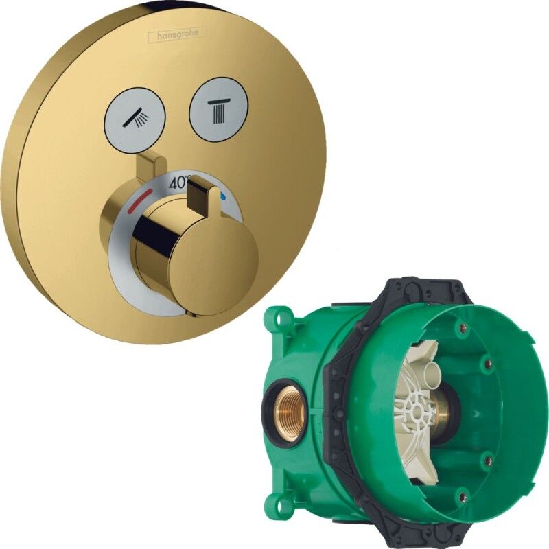 Hansgrohe - Facade pour mitigeur thermostatique encastré ShowerSelect s avec 2 fonctions aspect doré poli avec Corps encastré