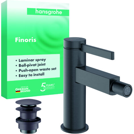 Hansgrohe Finoris - Bidetarmatur mit Push-Open-Ablaufgarnitur, Schwarzchrom gebürstet 76200340