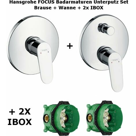 Hansgrohe FOCUS Badarmaturen Unterputz Set, Brause + Wanne + 2x IBOX