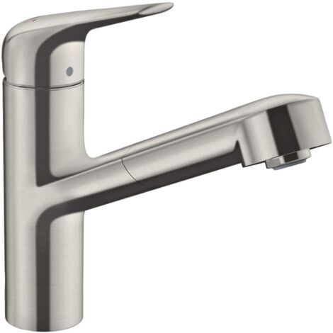 hansgrohe Focus M42 Miscelatore cucina monocomando 150, bocca d'erogazione estraibile, 1 getto, acciaio inox, 71814800