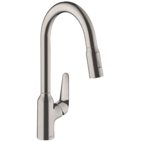 Hansgrohe Focus M42 - Miscelatore da lavello M429-H220 con doccetta estraibile, simil inox 71800800