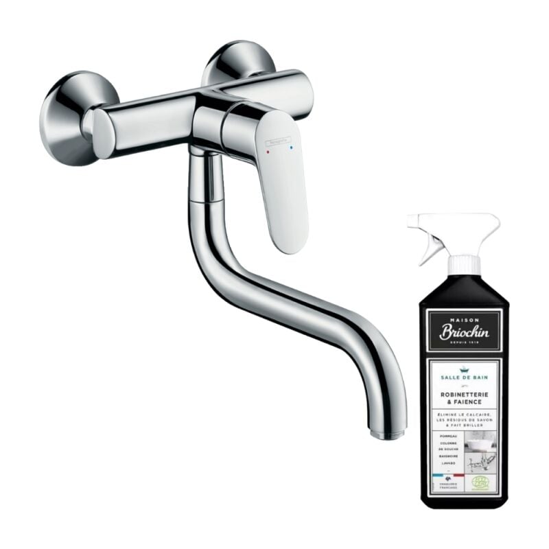 Robinet de cuisine mural Hansgrohe Focus M41 chromé + nettoyant Briochin