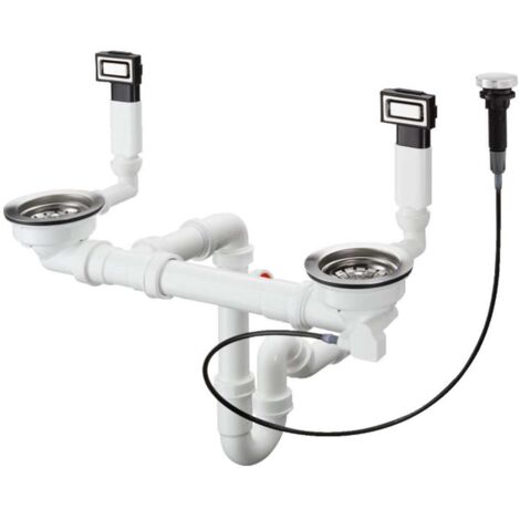 Hansgrohe Juegos de desagüe - Conjunto de desagüe automático con rebosadero para fregadero de dos senos, acero inoxidable 43932800