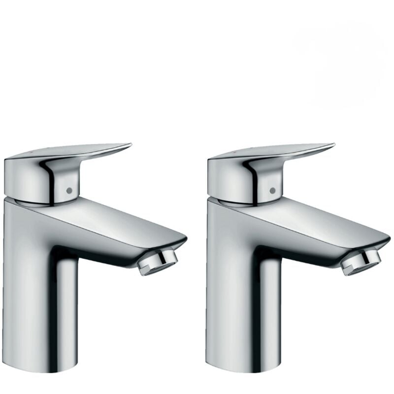 Logis Pack de 2 Mitigeurs de lavabo 100, avec tirette et vidage synthétique, Chrome (71100000-DUO) - Hansgrohe