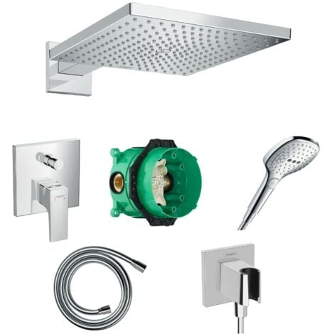 HANSGROHE Lot douche de tête Raindance E avec façade mitigeur bain/douche, corps encastré, douchette à main, flexible