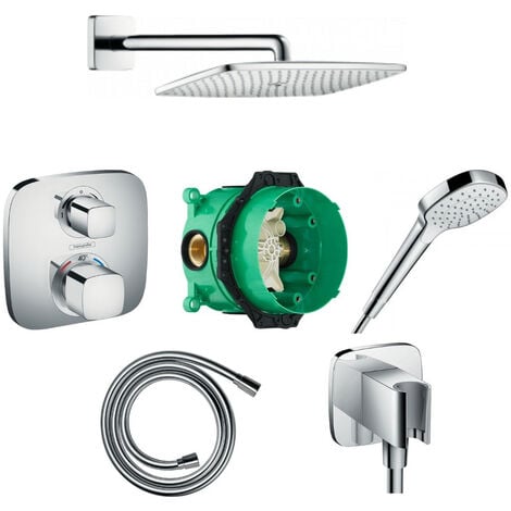 Lot douche de tête HANSGROHE Raindance S 300 avec façade mitigeur  thermostatique, corps encastré, douchette à main, flexible et coude de  raccordement