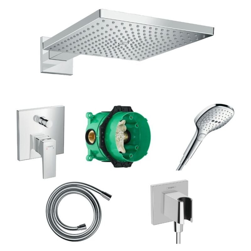Hansgrohe - Lot douche de tête Raindance e avec façade mitigeur bain/douche, corps encastré, douchette à main, flexible