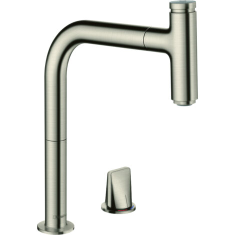 Hansgrohe M71 - Robinet de cuisine M7119-H200 2 trous avec douchette extractible, sBox, finition inox 73804800