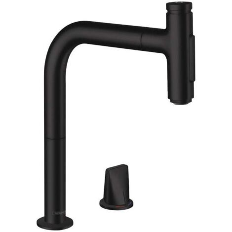 Hansgrohe M71 - Spültischarmatur M7120-H200, mit ausziehbarer Geschirrbrause, 2-Loch Montage, sBOX, schwarzmatt 73818670