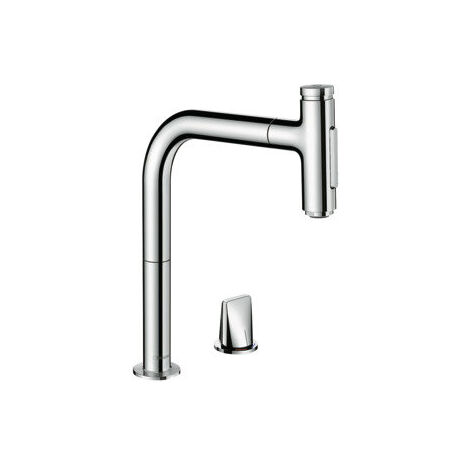 Hansgrohe - Mitigeur de cuisine 2 trous 200 Metris Select M71 avec douchette extractible 2 jets, sBox finition aspect acier inox