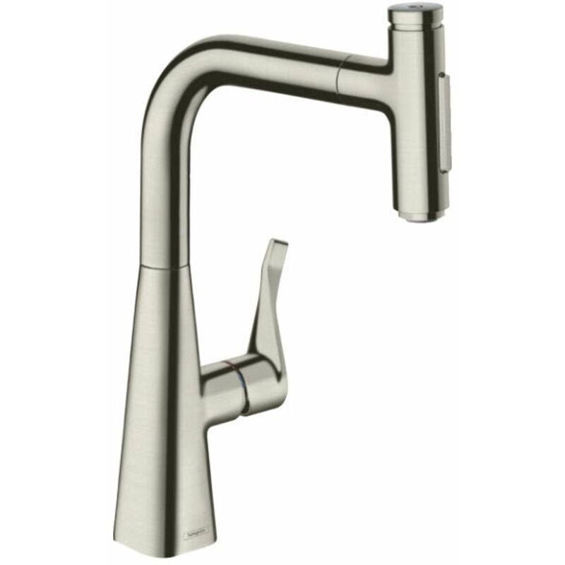 Hansgrohe - M71 - Mitigeur d'évier Metris Select avec douchette extractible, simili inox 73822800