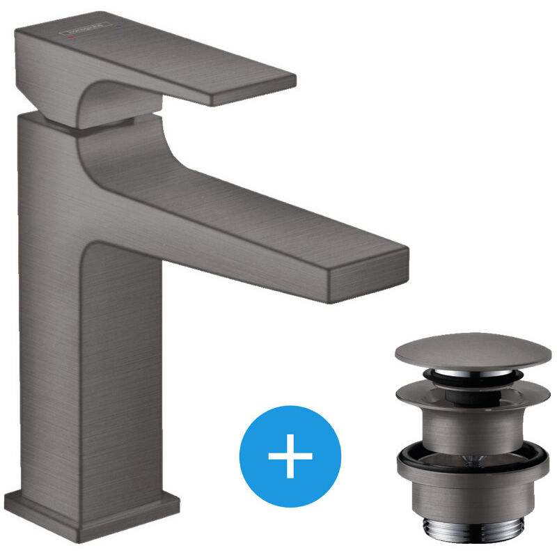 Metropol Single lever basin mixer 110 with lever handle and push-open waste, brushed black chrome (32507340) - Hansgrohe