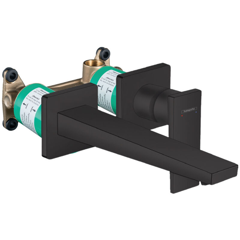 Hansgrohe Metropol Set Mitigeur lavabo encastré mural Noir mat Poignée manette + Bonde à écoulement libre + Corps encastré (32526670-SET)