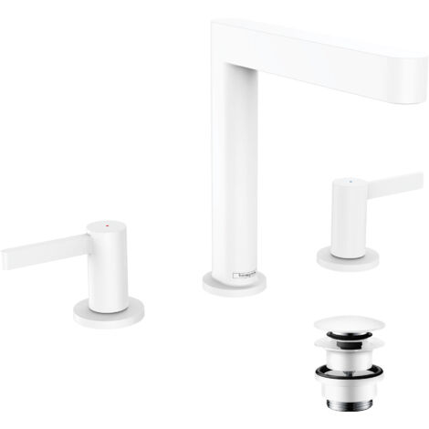 HANSGROHE Mezclador de lavabo con 3 orificios 160, desagüe push-open Finoris blanco mate