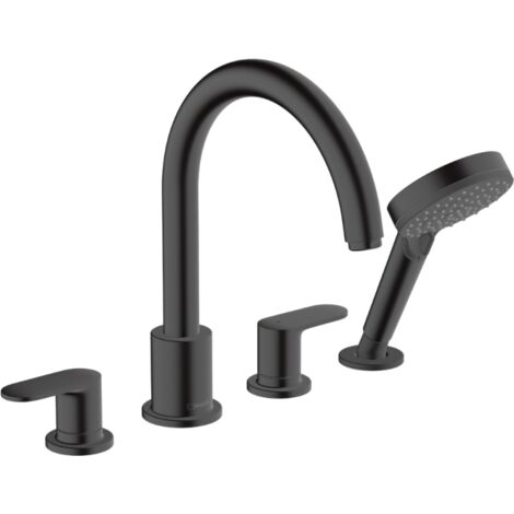 Hansgrohe – Mitigeur de baignoire 4 trous noir mat – Finition métal – Douche à main Vario avec jets Rain et IntenseRain – Débit 25 l/min – 71456670