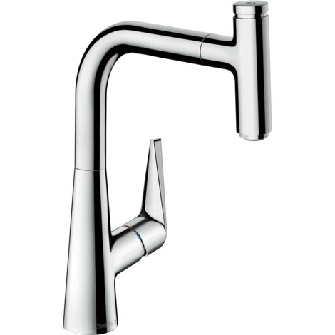 Hansgrohe – Mitigeur de cuisine avec douchette extractible – Hauteur 22 cm – Finition chrome – Bec rotatif 150° – Jet AirPower anti-éclaboussures
