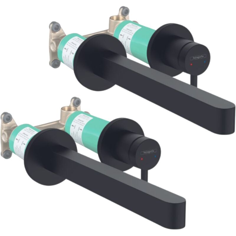 Hansgrohe - Lot de 2 mitigeurs lavabo mural Finoris 255 mm + bonde à écoulement libre Noir mat + Corps encastré