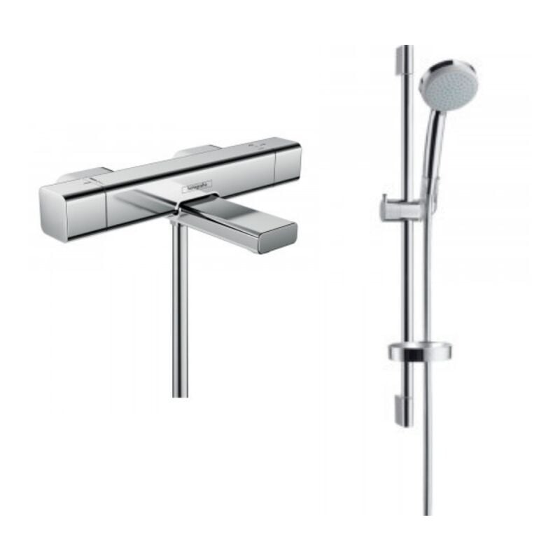 Hansgrohe - Mitigeur thermostatique bain Ecostat e avec barre et douchette 4 jets Vario chrome