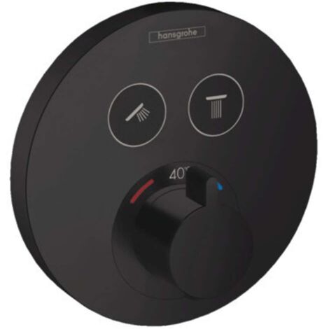 Hansgrohe – Mitigeur thermostatique encastré noir mat – Finition métal – Débit 29,7 l/min – Verrouillage sécurité à 40 °C – Plaque 150 mm